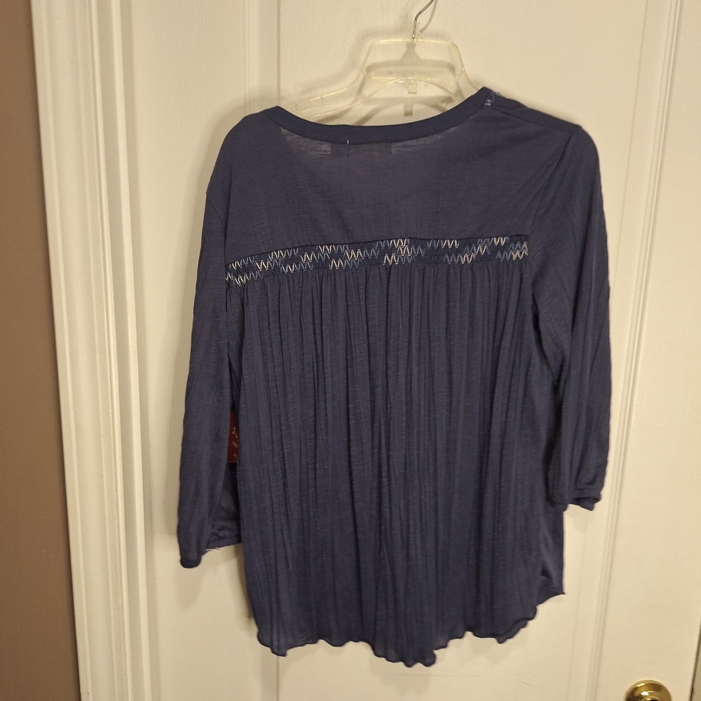 NWT / Faded Glory Indigo Embroidered Peasant Tunic - Picture 4 of 11